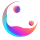 Flat logo with a pastel crescent partially enclosing two smaller circles